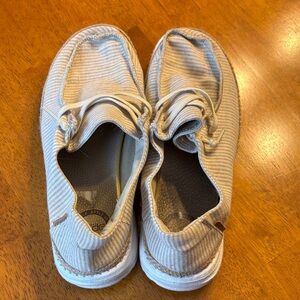 Women’s tan striped hey dudes